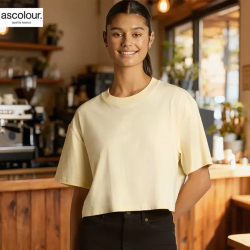 AS Colour Ladies Martina Crop T Shirt custom print, Butter, main lifestyle view