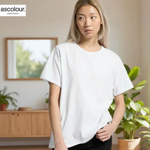 AS Colour Ladies Minus Classic T Shirt, lifestyle view with custom print