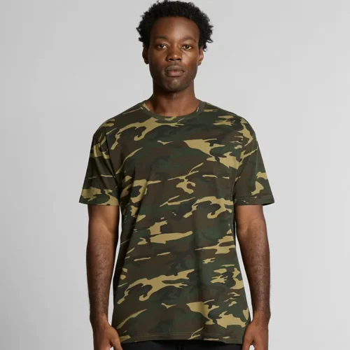 AS Colour Men Staple Camo T Shirt, Camo Green, studio front view