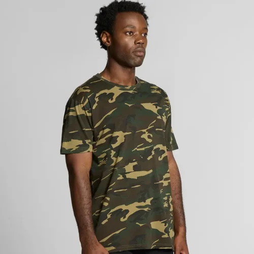 AS Colour Men Staple Camo T Shirt, Camo Green, studio three-quarter view