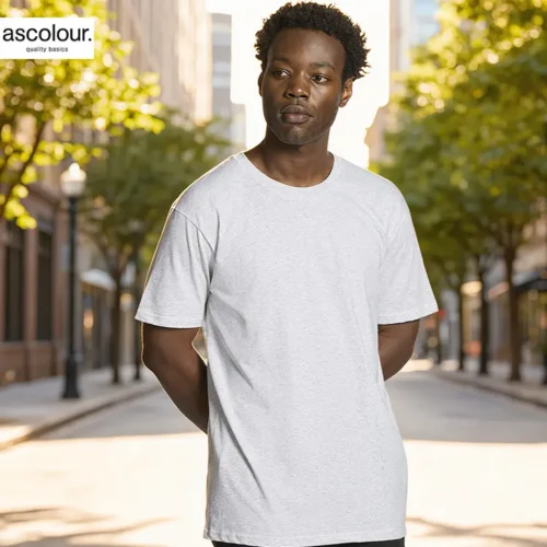 AS Colour Men Staple Marle T Shirt with custom print, White Marle, main lifestyle view