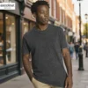 AS Colour Men Staple Stone Wash T Shirt with custom print, Black Stone, lifestyle view