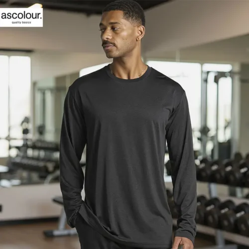 AS Colour Men's Basic Staple Active Long Sleeve T Shirt with custom print, Black, lifestyle view
