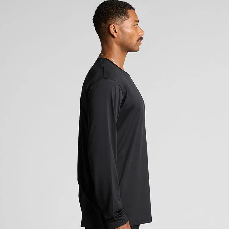 AS Colour Men's Basic Staple Active Long Sleeve T Shirt with custom print, Black, studio side