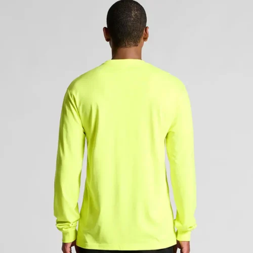 AS Colour Men's Block Long Sleeve Safety T Shirt with custom print, Safety Yellow, studio back view