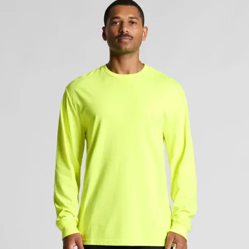 AS Colour Men's Block Long Sleeve Safety T Shirt with custom print, Safety Yellow, studio front view
