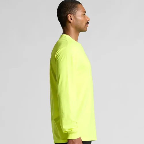 AS Colour Men's Block Long Sleeve Safety T Shirt with custom print, Safety Yellow, studio side view