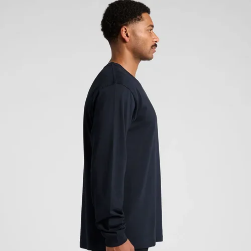 AS Colour Men's Block Long Sleeve T Shirt with custom print, Navy, studio side view
