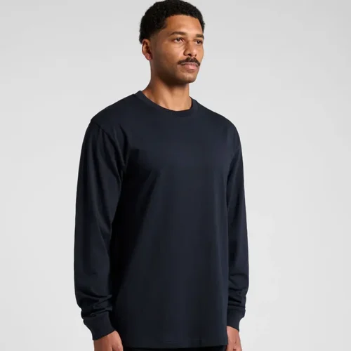 AS Colour Men's Block Long Sleeve T Shirt with custom print, Navy, studio turn view