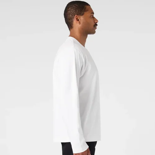 AS Colour Men's Box Long Sleeve T Shirt with custom print, White, studio side view