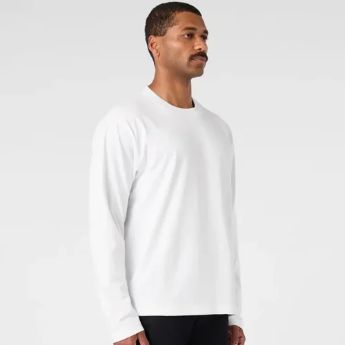 AS Colour Men's Box Long Sleeve T Shirt with custom print, White, studio turn view