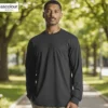 AS Colour Men's Classic Long Sleeve Pocket T Shirt with custom print, Black, lifestyle view