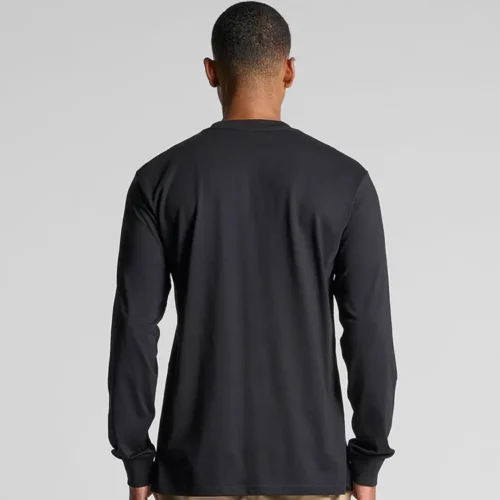 AS Colour Men's Classic Long Sleeve Pocket T Shirt with custom print, Black, studio back view