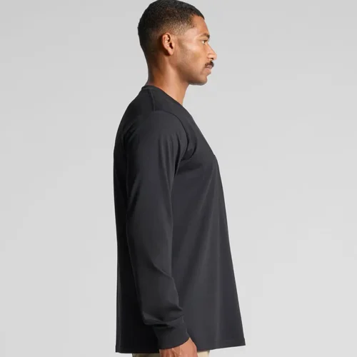 AS Colour Men's Classic Long Sleeve Pocket T Shirt with custom print, Black, studio side view