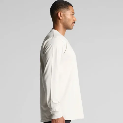AS Colour Men's Classic Long Sleeve T Shirt with custom print, Ecru, studio side view