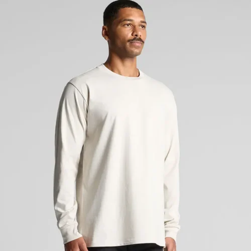 AS Colour Men's Classic Long Sleeve T Shirt with custom print, Ecru, studio turn view