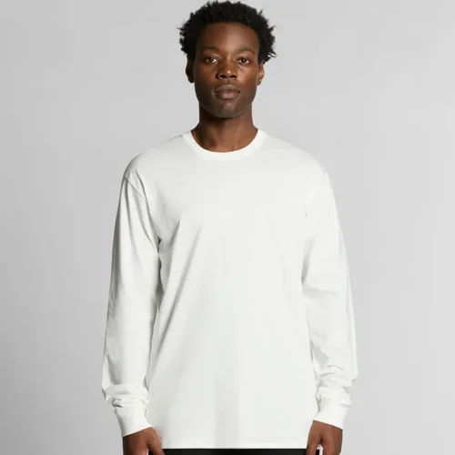 AS Colour Men's Staple Long Sleeve Organic T Shirt with custom print, White, studio front