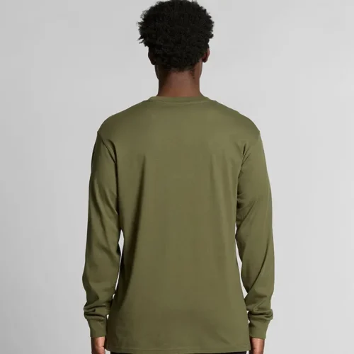 AS Colour Men's Staple Long Sleeve T Shirt with custom print, Army, studio back view