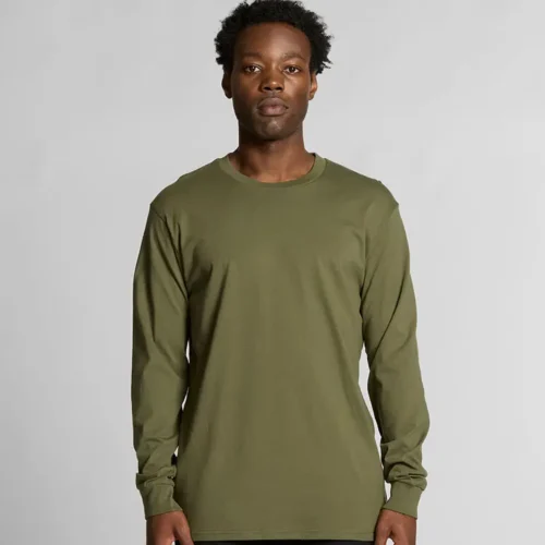 AS Colour Men's Staple Long Sleeve T Shirt with custom print, Army, studio front view