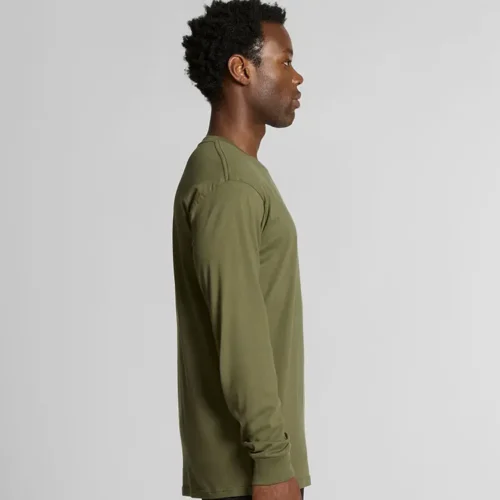 AS Colour Men's Staple Long Sleeve T Shirt with custom print, Army, studio side view