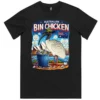 Black men’s bin chicken t-shirt lay flat showing front print