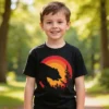 Bear in the Forest kids graphic t-shirt in black, front view
