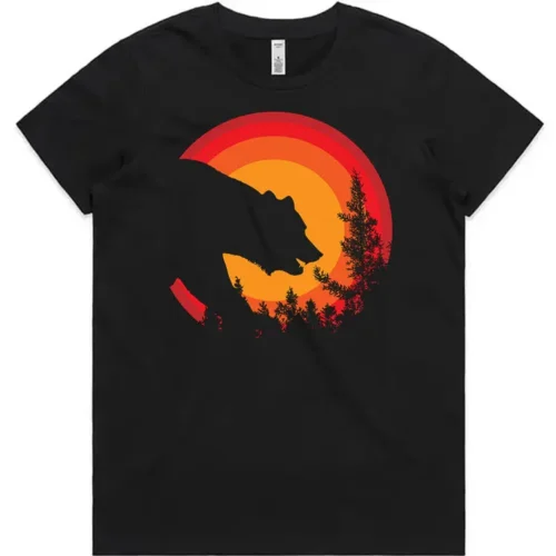 Black Bear in the Forest ladies t-shirt showing the front graphic.