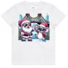 Front view of the white Brisbane Christmas kids t-shirt with festive Brisbane artwork
