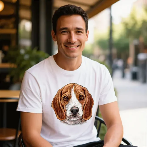 Cute Beagle with Sad Eyes men's t-shirt in white