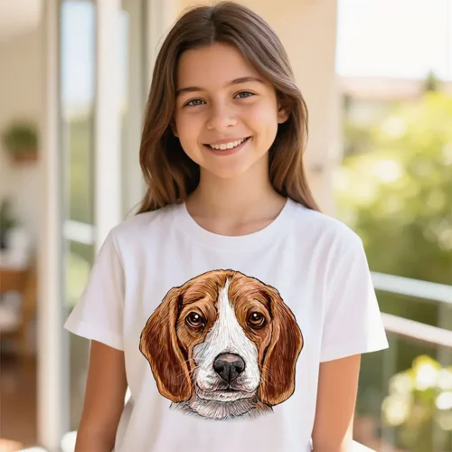 Cute Beagle with Sad Eyes kids t-shirt in white