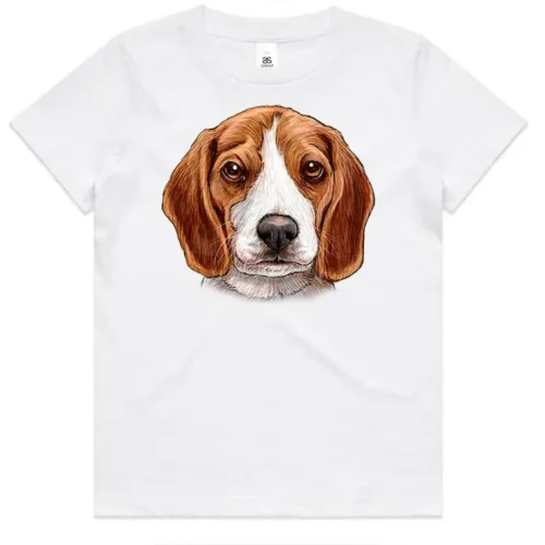 White Cute Beagle with Sad Eyes kids t-shirt