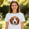 Cute Beagle with Sad Eyes ladies t-shirt in white