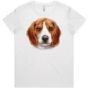 White Cute Beagle with Sad Eyes ladies t-shirt
