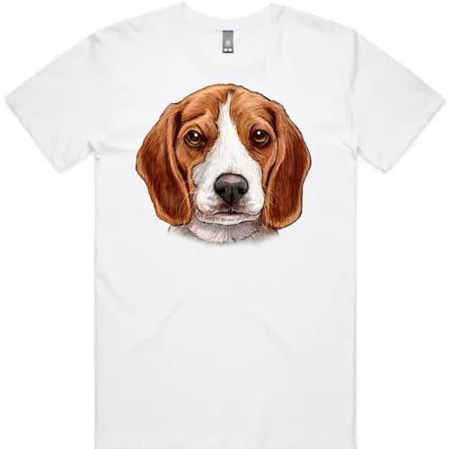 White Cute Beagle with Sad Eyes men's t-shirt