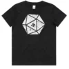 Black kids’ graphic tee showing the D20 print and colour.