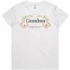 Lay flat view of the white Grandma ladies t-shirt with floral design