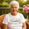 Ladies white Grandma t-shirt worn with floral design and sentimental message