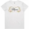 Lay flat view of the white Mama ladies t-shirt with floral design