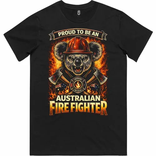 Proud To Be An Australian Firefighter printed in Australia graphic t-shirt men front design