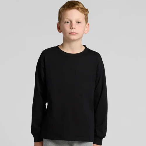 AS Colour Kids Classic Long Sleeve T Shirt, Black, studio front view