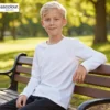 AS Colour Kids Staple Long Sleeve T Shirt, White, lifestyle view with custom print