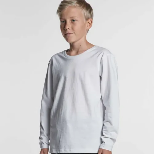AS Colour Kids Staple Long Sleeve T Shirt, White, studio three-quarter turn view