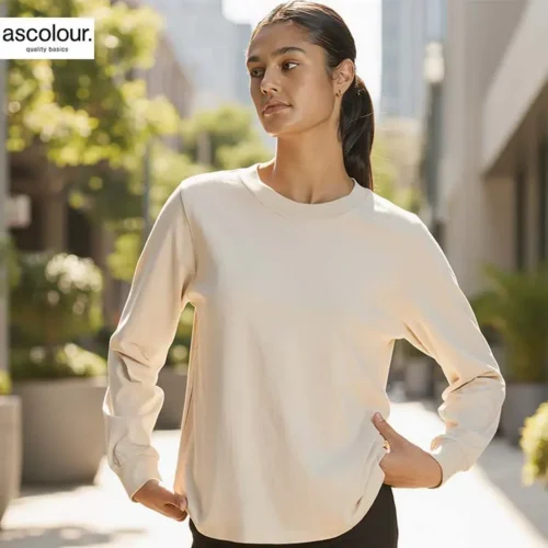 AS Colour Ladies Heavy Faded Long Sleeve T Shirt with custom print, Faded Bone, lifestyle view