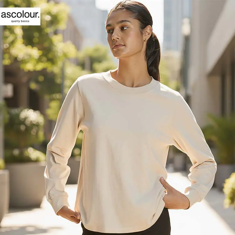 AS Colour Ladies Heavy Faded Long Sleeve T Shirt with custom print, Faded Bone, lifestyle view