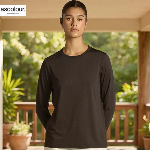 AS Colour Ladies Maple Active Long Sleeve T Shirt with custom print, Black, lifestyle view