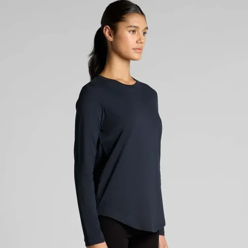 AS Colour Ladies Maple Curve Long Sleeve T Shirt, Navy, studio three-quarter view