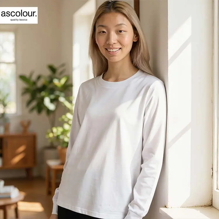 AS Colour Ladies Maple Long Sleeve T Shirt with custom print, White, lifestyle view