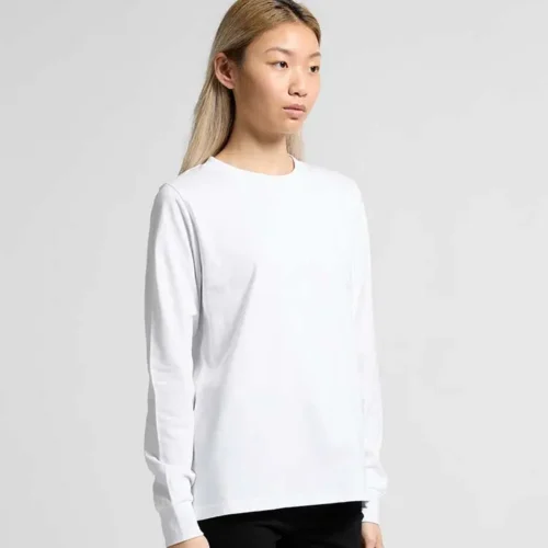 AS Colour Ladies Maple Long Sleeve T Shirt, White, studio three-quarter view