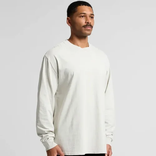 AS Colour Men's Heavy Faded Long Sleeve T Shirt, Faded Bone, studio three-quarter view