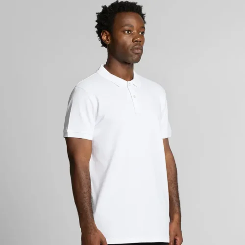 AS Colour Men Pique Polo in White, studio three-quarter view